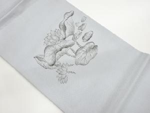 作家物　銀彩手描き蓮模様開き名古屋帯（額縁仕立て）